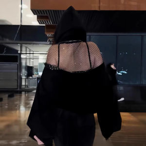 Sudadera con Capucha de Malla Hueca sin Espalda y Hombros Descubiertos para Mujer, Diseño Novedoso 2026, Estilo Urbano y a la Moda - Product Image 1