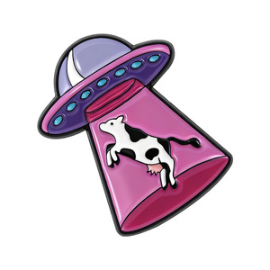 Broche de moda creativo y lindo con forma de OVNI y vaca de dibujos animados, de aleación de zinc fundida a presión y galvanizado, accesorio tipo insignia - Product Image 5