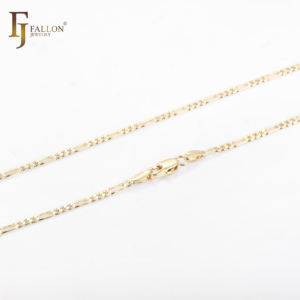 שרשרת פיגארו קלאסית בסגנון איטלקי מצופה זהב 14 קראט על בסיס פליז, 2.4 מ\\\"מ+ FJ Fallon תכשיטי אופנה - Product Image 3