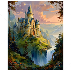 Kit de Pintura por Números de Castillo de Cuento de Hadas para Adultos - DIY Castillo Encantado en Acantilado 16x20 Pulgadas Lienzo Lavable Ecológico Sin Marco - Product Image 1