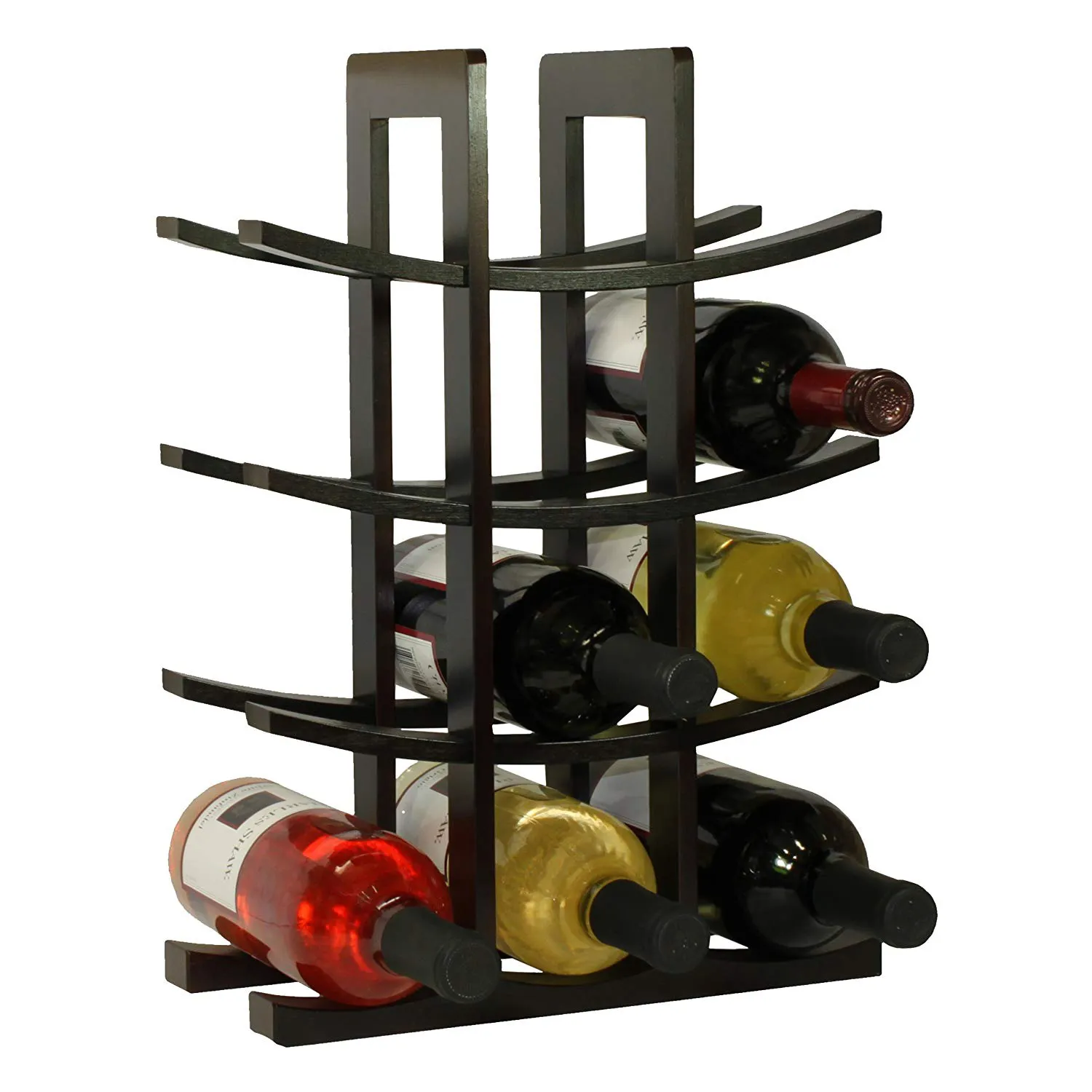 Eco-friendly Free Standing Bamboo Wine storage Rack holder Black Holding 12 Bottles bamboo storage organizer for wine