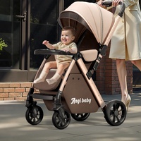 Poussette bébé pliable haut de gamme, design compact rétractable à un bouton, cadre en alliage d'acier inoxydable, position allongée bidirectionnelle, 3 ans