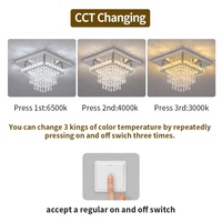 Plafonnier LED carré moderne CCT 19W en acier inoxydable, effet goutte de pluie, cristal, montage en surface, CRI 90, blanc naturel chaud