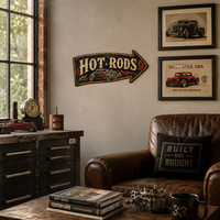 Plaque Métallique Gaufrée Vintage Hot Rods Arrow pour Décoration Murale de Garage et Atelier de Voitures Classiques, Personnalisée, Fabrication OEM Directe Usine