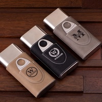 Humidor à cigares en similicuir et acier inoxydable avec coupe-cigares, coffret cadeau monogrammé, vente en gros d'usine