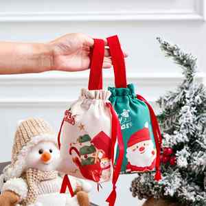Customized Christmas Canvas Drawstring Storage Bags Handheld Feature for Festival Decoration Business <b>Gift</b> Packaging Featuring - Product Image 2