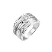Anillo de Boda para Mujer al por Mayor, de Tres Hileras, con Eslabones Cubanos y Pavé de Circonitas, Chapado en Rodio, Plata de Ley S925, Joyería de Moda