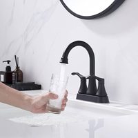Keran Wastafel 2 Gagang Putar 360 Derajat, Model Centerset 4 Inci, Lubang Tunggal, untuk Wastafel Vanity, 4011B-NA, Warna Emas Brushed, Dilengkapi Pop Drain