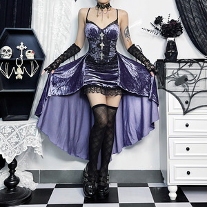 Robes trapèze gothiques sombres en velours pour femme, élégantes pour soirée, style Lolita, tenue de fête, <span class=keywords><strong>grunge</strong></span>, avec bretelles et ourlet en dentelle, style alternatif - Product Image 2
