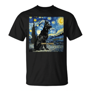 Camiseta negra con diseño de Pastor alemán y Noche estrellada de Van Gogh - Product Image 2