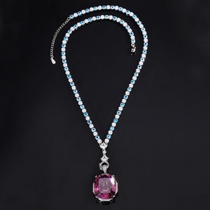 Trendy Jewelry Bright Finish Eco-friendly <b>Copper</b> 20*23mm Dried Rose Design Blue Purple Cubic Zirconia Pendant Necklace for Women - Product Image 4