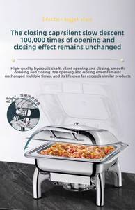 Moderno Chafing Dish Idraulico in Acciaio Inox Dorato con Coperchio in Vetro Quadrato, Riscaldamento Elettrico per Catering e Hotel - Product Image 5