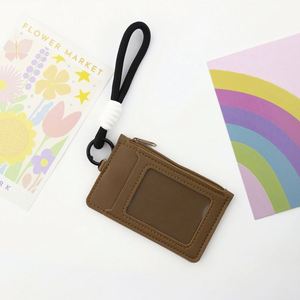 Cute Solid Color Card <b>Wallet</b> & Coin Purse with Wrist Strap Portable Card Holder Unisex Zipper Leather <b>Small</b> Bag - Product Image 5