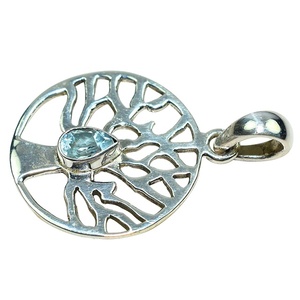 Pendentif en argent sterling 925 avec topaze bleue ronde, bijoux plaqués argent tendance pour toutes les occasions - Product Image 1
