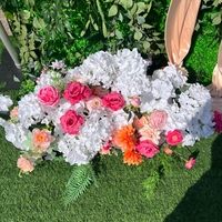 Dinding Bunga Buatan Tanaman Hijau dengan Pita Champagne Besar, Latar Belakang Pernikahan, Panel Bunga Sutra Pink Putih untuk Dekorasi Pesta Pernikahan