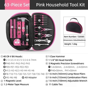 Powerlift TS061 OEM <b>Pink</b> Carbon Steel Hand Portable Cloth Bag 63-Piece DIY Household Repair Gift <b>Tool</b> <b>Set</b> with Adjustable Wrench - Product Image 5