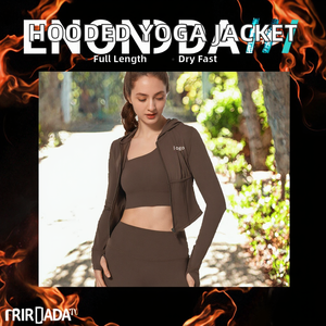 Costume de yoga à capuche à manches longues pour femmes veste d'extérieur à glissière avec motif solide pour Gym Fitness Logo personnalisé en gros - Product Image 3