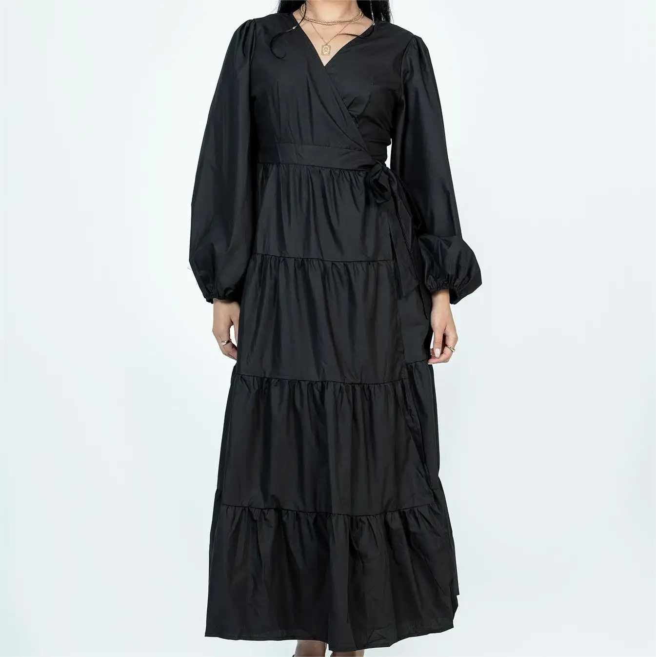 OEM High Quality Women's Long Sleeve Black Maxi Casual Dresses