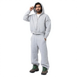 Custom Men's Regular Fit <b>Zip</b> Hoodie Sweatpants Set | 100% Cotton Heavyweight Fleece Tracksuit | OEM ODM Manufacturer Boxy Winter - Product Image 1
