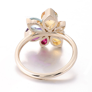 Bague de luxe personnalisée en or massif 18 carats 14 carats avec saphir de laboratoire taille poire et motif floral pour jeune fille et étudiante - Product Image 2