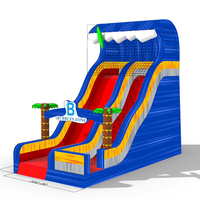 Toboggan aquatique gonflable commercial en PVC grand format avec piscine, motif palmier, pour usage commercial