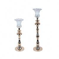 Vase à fleurs en métal doré de luxe avec support en verre, élégant centre de table de mariage, grand porte-bougie pour la décoration de table de fête
