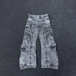 <span class=keywords><strong>Jean</strong></span> pour homme DiZNEW, style vintage personnalisé, en denim épais extensible gris délavé à l'acide - Product Image 1