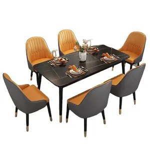Home Kitchen Dinning Room 4/6/8 Seater Dining Table Set Metal Leg Marble Top Dinner Table and Chair Set