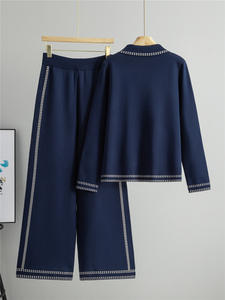 Conjunto de Punto para <span class=keywords><strong>Mujer</strong></span> Otoño Invierno, Cárdigan con Cuello y Pantalones Holgados, Conjunto Casual de Dos Piezas - Product Image 3