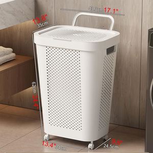 Cesto de Ropa Sucia con Ruedas y Tapa, Organizador de Ropa Grande para el Hogar, Cesta de Plástico para Lavandería, Producto en Oferta - Product Image 5