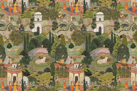 Papier peint mural de jardin indien, décoration murale traditionnelle vintage, scène de palais indien rétro, murale pour salon et chambre à coucher