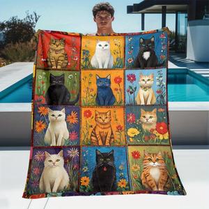 Multicolor Patchwork <b>Puppy</b> Quilt Flannel Blanket Throw Blanket Nap Blanket Super Soft Machine Washable for Winter Warmth - Product Image 2