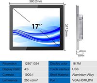 Écran tactile frontal IP65 de 17 pouces, profitez d'une performance multi-touch fluide et précise avec la technologie Projected Capacitive (PCAP). 1280x1024