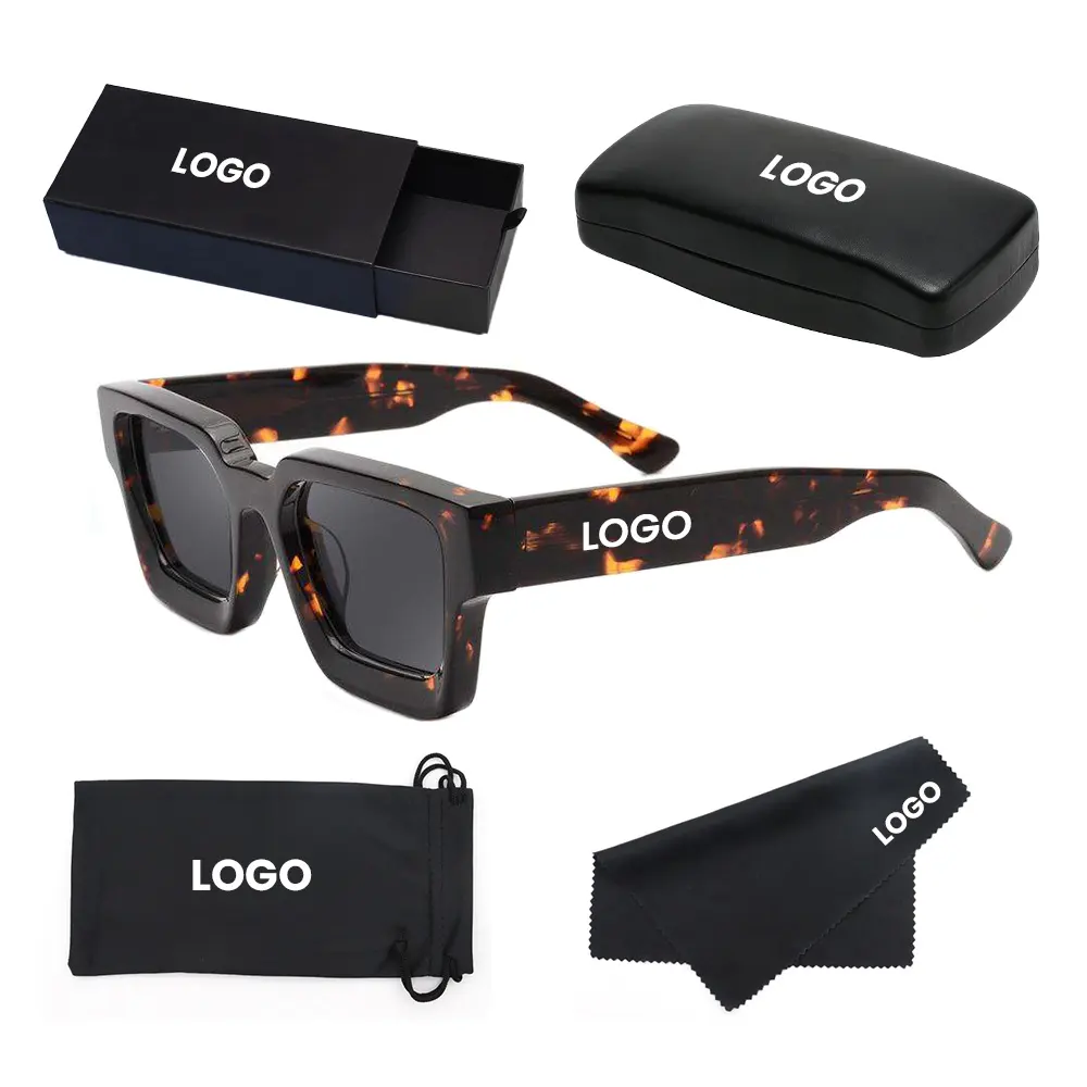 Custom Metal Logo Polarized Eyewear Sun Glasses 1439S Premium Luxury Square Thick Acetate Shades Sunglasses for Men and Women