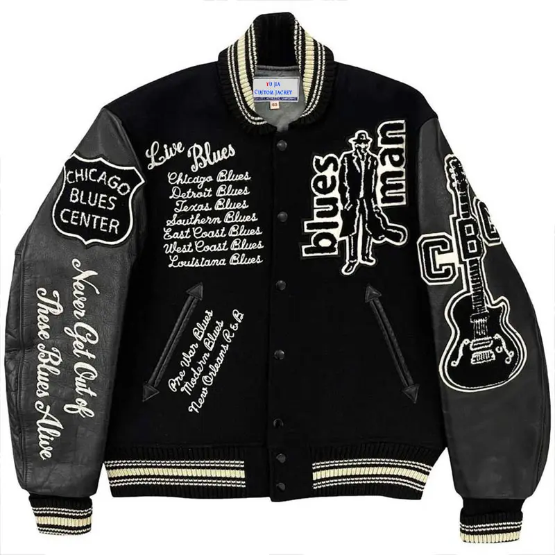 Custom Manufacturer Chenille Embroidery Leather Sleeves Letterman Baseball Jackets College Varsity Jackets For Men