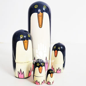 Perfect Bazaar Wooden Multicolor Cartoon Nesting Doll Penguin-Home Decoration <b>Still</b> <b>Life</b> Art Deco Design 5-Piece Set for Diwali - Product Image 2