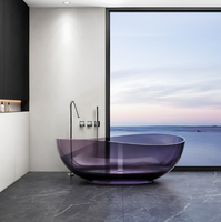 Baignoire autoportante en résine transparente avec drain intégré pour villas de luxe, hôtels et appartements