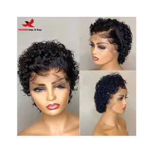 Fengfly perucas sem cola 100% brasileiro, cabelo humano curto frontal pixie bob para mulheres