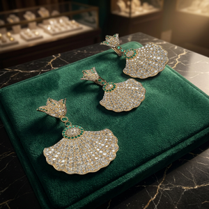 ชุดเครื่องประดับต่างหูเพชรธรรมชาติทรงเปลือกหอยแบบ Redcarpet ประดับเพชรธรรมชาติ 7.25 กะรัต ด้วยเทคนิค Micro Pave ทอง 14K สุดหรู - Product Image 1