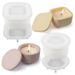قالب برطمان شمع بغطاء 2 قالب حامل شموع لتخزين الجص الإسمنتي قالب فخاري لصنع - Product Image 1