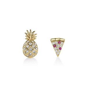 Pendientes de plata de primera ley y rubí para mujer, aretes pequeños, plata esterlina Gemnel, estilo delicado, pizza - Product Image 5