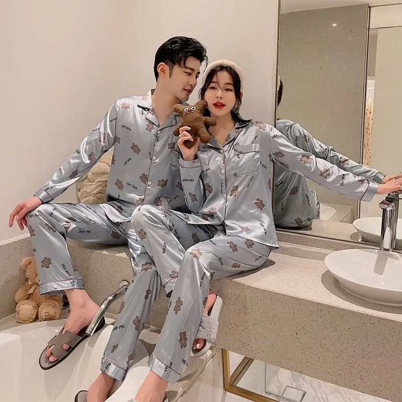 Pyjamas pour Couples à manches longues, vêtements de nuit en soie glacée pour femmes, nouveau Design, nouvelle collection 2018