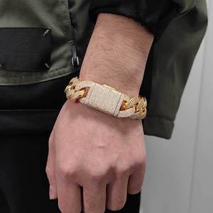 20mm Width One Row Natural Stone Cuban Link <b>Bracelet</b> 925 Silver & <b>White</b> <b>Gold</b> Plated Fashion Hip Hop Fine Chain Jewelry - Product Image 3