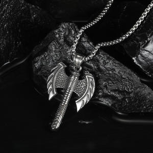 Odin – collier Vintage en acier inoxydable <span class=keywords><strong>pour</strong></span> hommes, pendentif Double face en forme de <span class=keywords><strong>hache</strong></span>, Pirate Warrior - Product Image 2