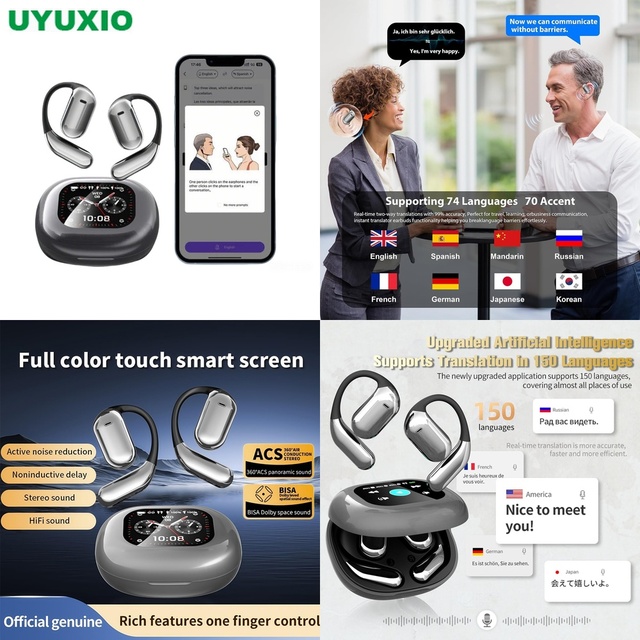 Wireless Translator Earbuds AI Powered Universal Lang 144 Support Digital LCD Touch Panel Seamless Voice Translation Ergonomic