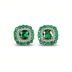 E4638 Green Gemstone <b>Stud</b> <b>Earrings</b> For Women Classic Geometric Design Claw Setting <b>Fine</b> Jewelry - Product Image 1