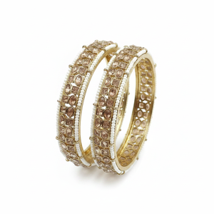 Gold Plated Crystal Stone and Pearls Bracelets <b>Set</b> Elegant and Luxurious Crystal <b>Bangles</b> Collection - Product Image 2
