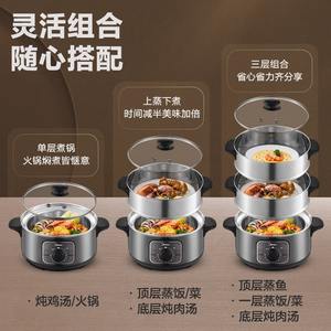 Cuiseur vapeur électrique Midea 10L à trois niveaux en acier inoxydable avec couvercle en verre, multifonction pour la cuisson à la vapeur et la préparation de plats chauds - Product Image 1