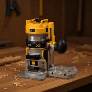 Routeur électrique Dewalt 18V à base fixe avec adaptateur pour le travail du bois - Product Image 3