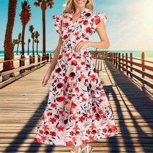 Factory Stock Natural Waist-Defined Maxi <b>Boho</b> Floral <b>Dress</b> Women's <b>Summer</b> V-Neck Vacation Outfit - Product Image 2